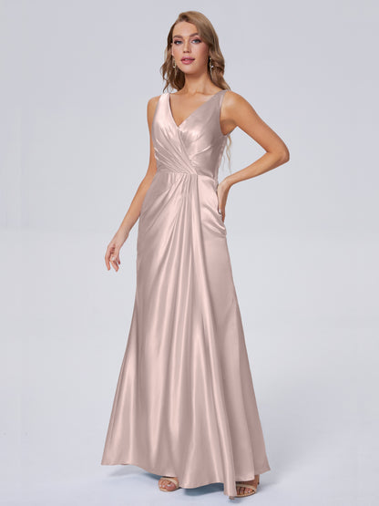 Parker Straps Soft Satin Long Bridesmaid Dresses