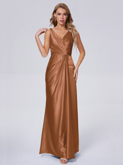 Parker Straps Soft Satin Long Bridesmaid Dresses