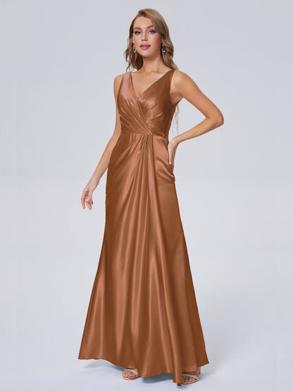 Parker Straps Soft Satin Long Bridesmaid Dresses