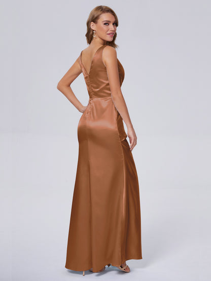 Parker Straps Soft Satin Long Bridesmaid Dresses
