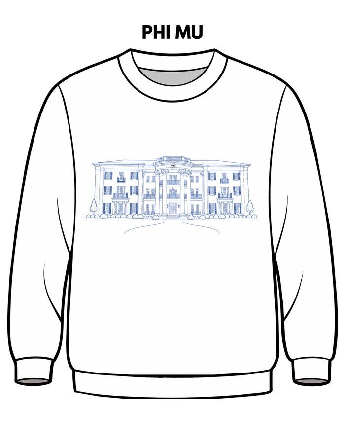 Phi Mu Embroidered House Crewneck