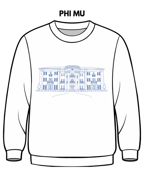 Phi Mu Embroidered House Crewneck