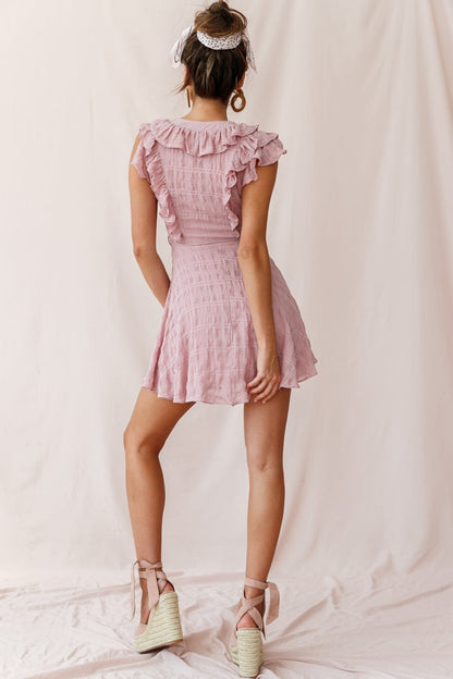 Asher Layered Frill Neckline Mini Dress Blush