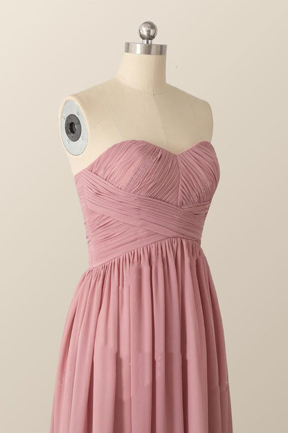 Sweetheart Blush Pink Chiffon Long Bridesmaid Dress
