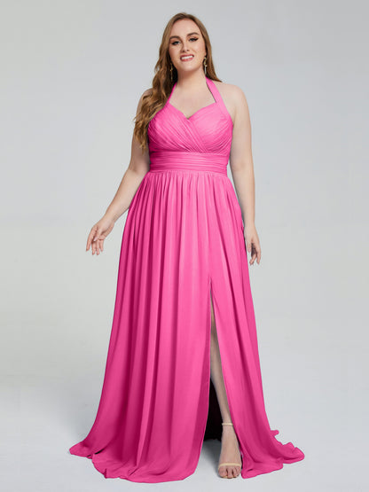 Presley Halter Split Plus Size Long Bridesmaid Dresses