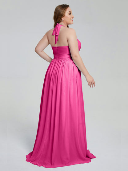 Presley Halter Split Plus Size Long Bridesmaid Dresses