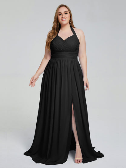 Presley Halter Split Plus Size Long Bridesmaid Dresses