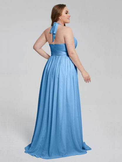 Presley Halter Split Plus Size Long Bridesmaid Dresses