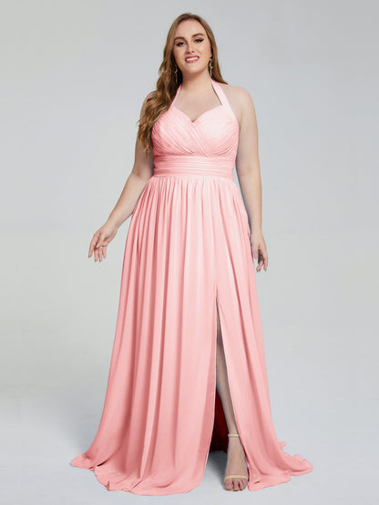 Presley Halter Split Plus Size Long Bridesmaid Dresses