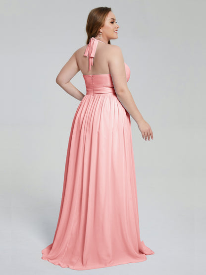 Presley Halter Split Plus Size Long Bridesmaid Dresses