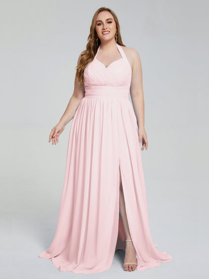 Presley Halter Split Plus Size Long Bridesmaid Dresses