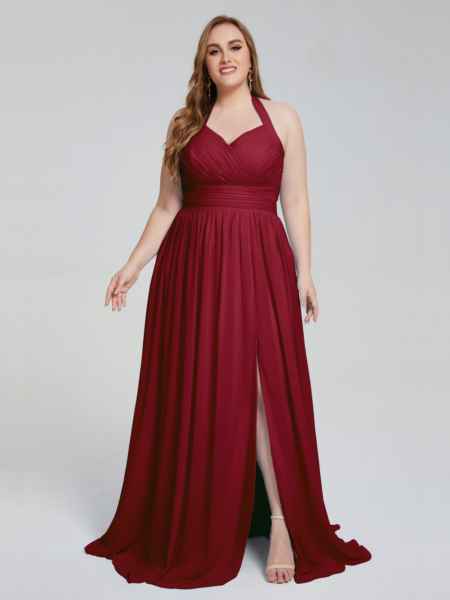 Presley Halter Split Plus Size Long Bridesmaid Dresses