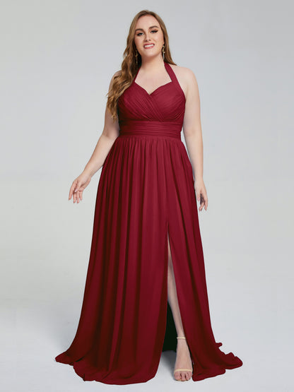 Presley Halter Split Plus Size Long Bridesmaid Dresses