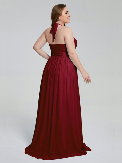 Presley Halter Split Plus Size Long Bridesmaid Dresses