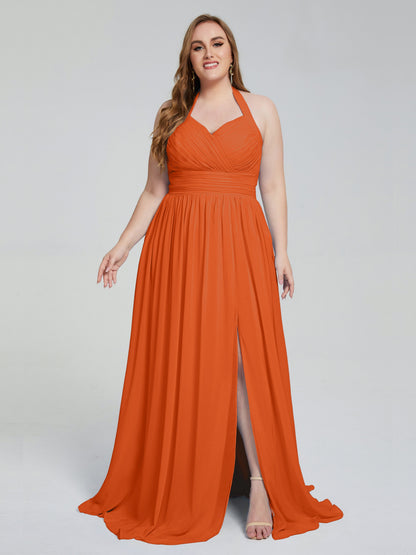 Presley Halter Split Plus Size Long Bridesmaid Dresses