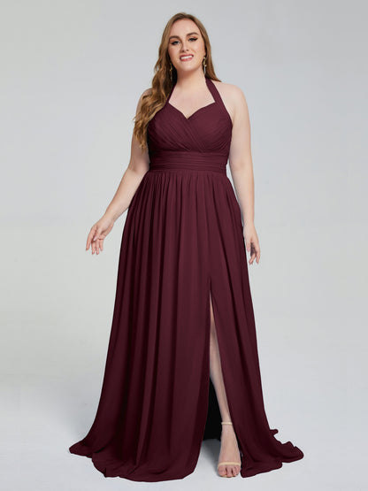 Presley Halter Split Plus Size Long Bridesmaid Dresses