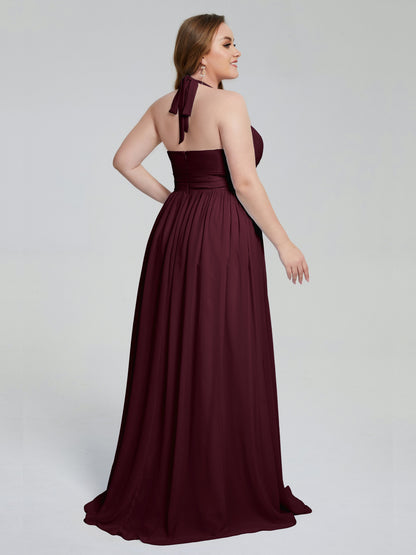 Presley Halter Split Plus Size Long Bridesmaid Dresses