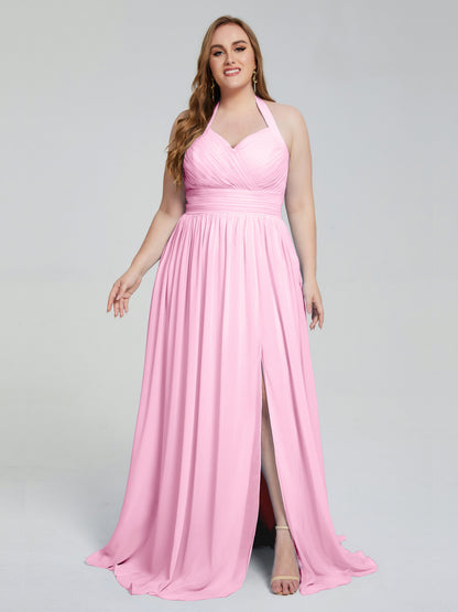 Presley Halter Split Plus Size Long Bridesmaid Dresses