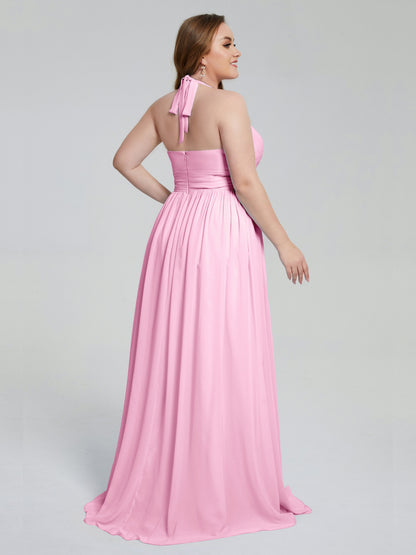 Presley Halter Split Plus Size Long Bridesmaid Dresses