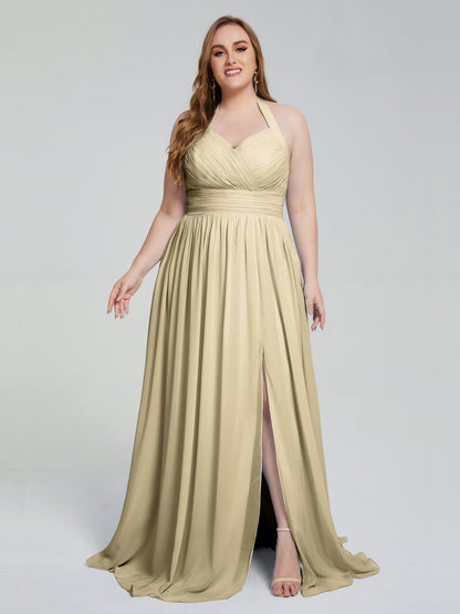 Presley Halter Split Plus Size Long Bridesmaid Dresses