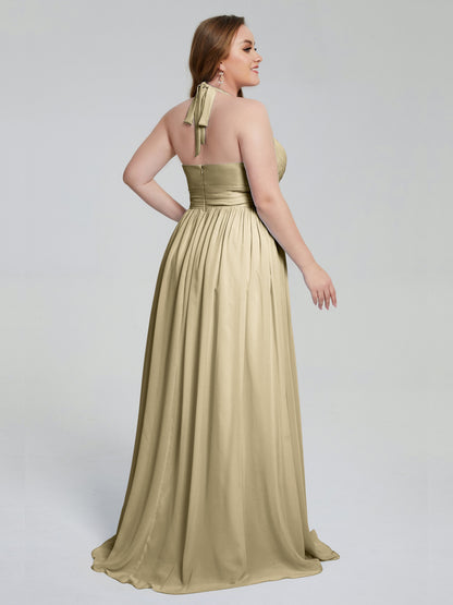 Presley Halter Split Plus Size Long Bridesmaid Dresses