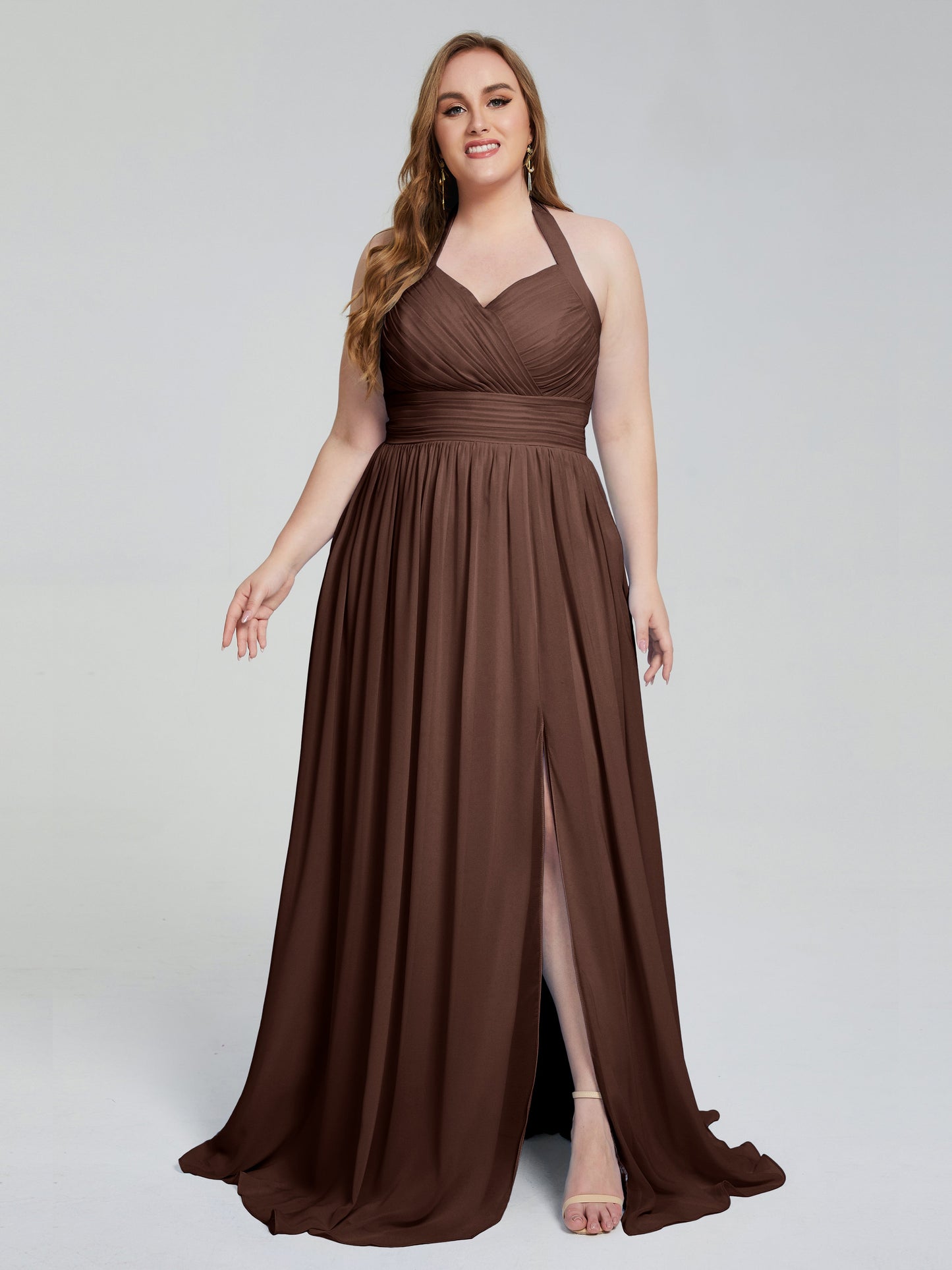 Presley Halter Split Plus Size Long Bridesmaid Dresses