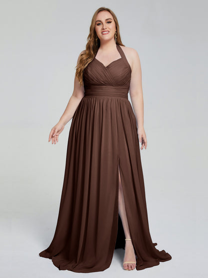 Presley Halter Split Plus Size Long Bridesmaid Dresses