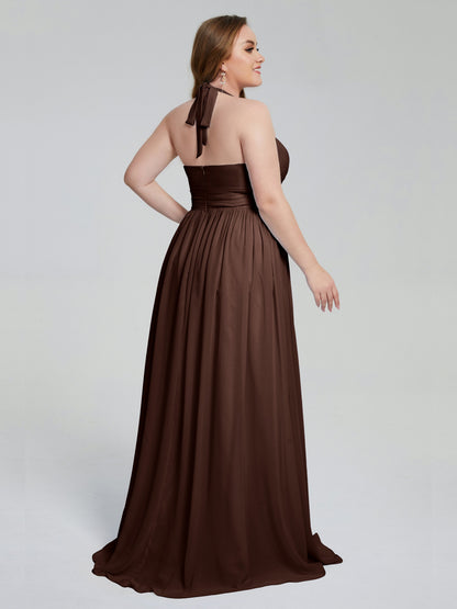 Presley Halter Split Plus Size Long Bridesmaid Dresses