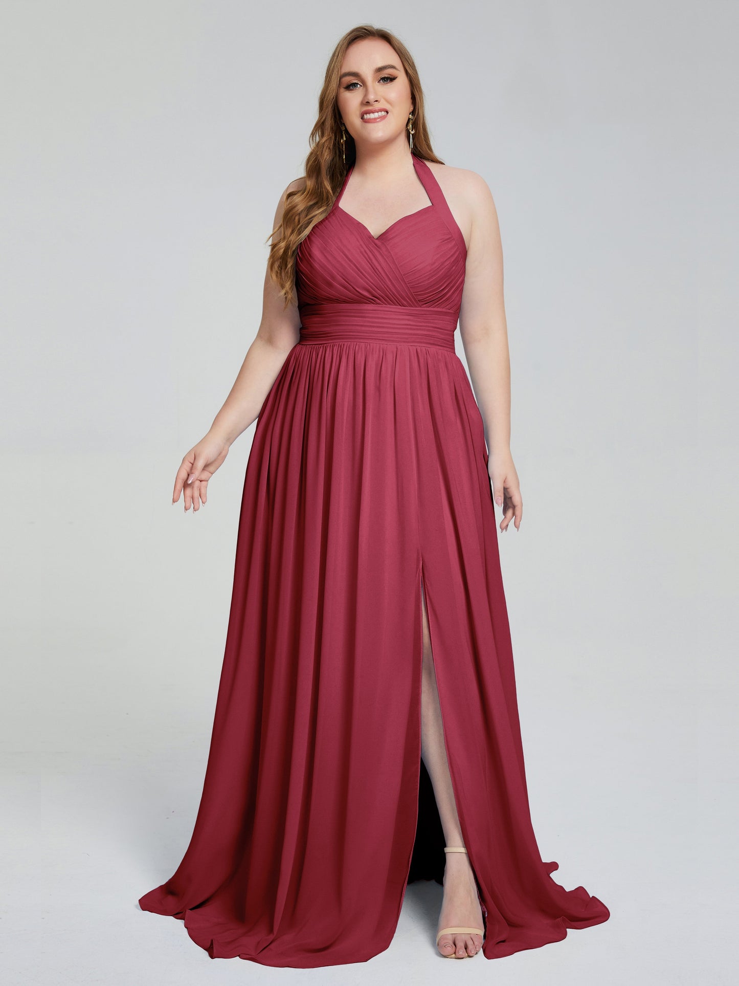 Presley Halter Split Plus Size Long Bridesmaid Dresses