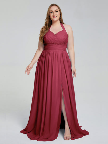 Presley Halter Split Plus Size Long Bridesmaid Dresses