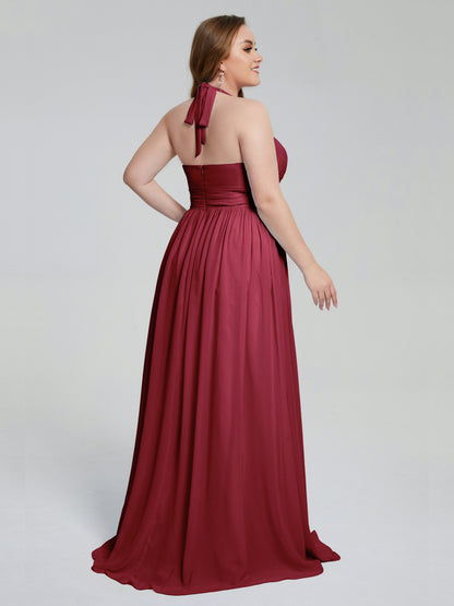 Presley Halter Split Plus Size Long Bridesmaid Dresses