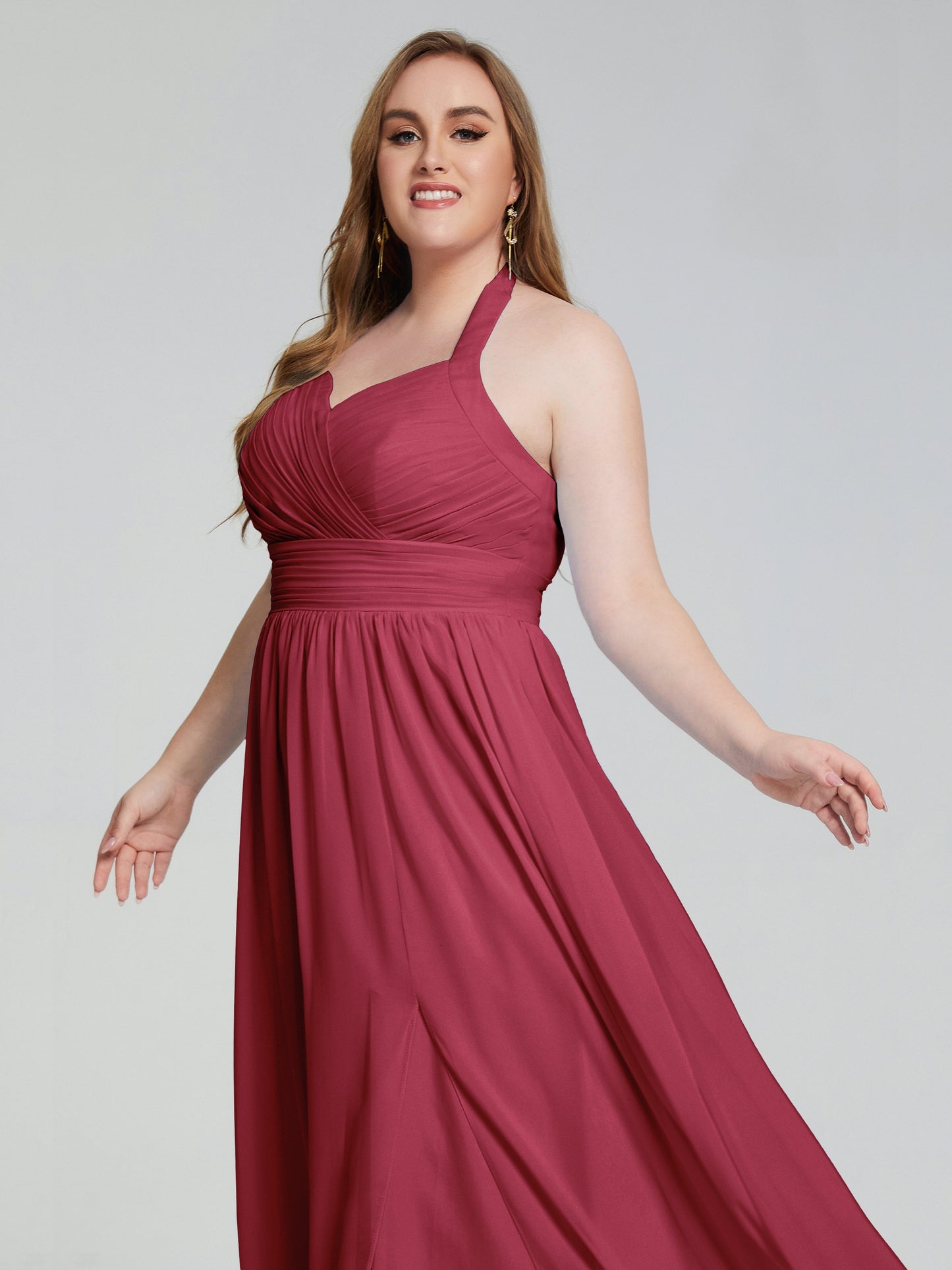 Presley Halter Split Plus Size Long Bridesmaid Dresses