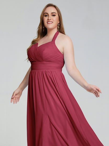 Presley Halter Split Plus Size Long Bridesmaid Dresses