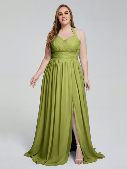 Presley Halter Split Plus Size Long Bridesmaid Dresses