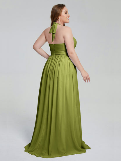 Presley Halter Split Plus Size Long Bridesmaid Dresses