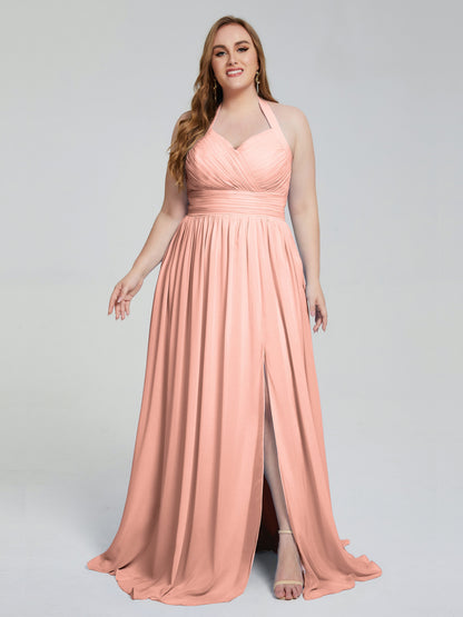 Presley Halter Split Plus Size Long Bridesmaid Dresses