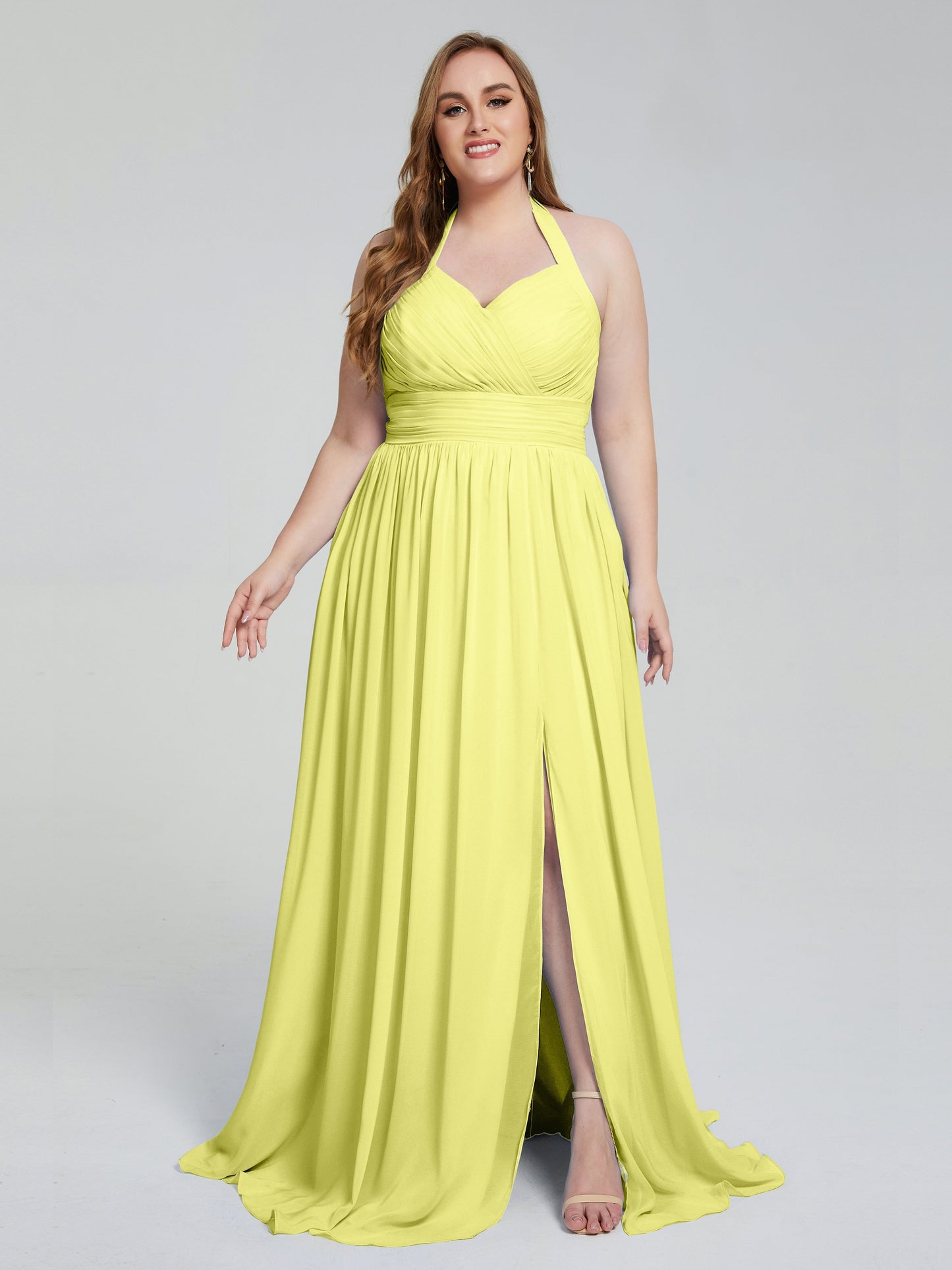 Presley Halter Split Plus Size Long Bridesmaid Dresses