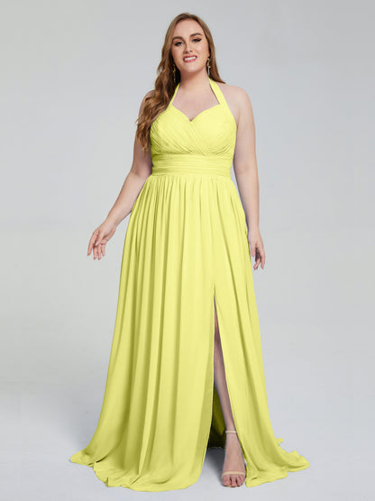 Presley Halter Split Plus Size Long Bridesmaid Dresses