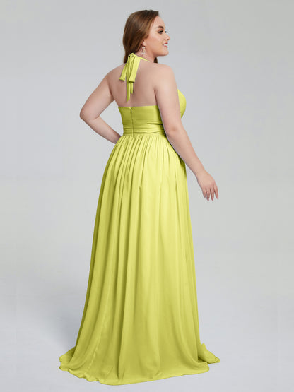 Presley Halter Split Plus Size Long Bridesmaid Dresses