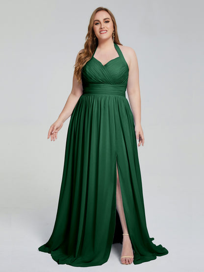 Presley Halter Split Plus Size Long Bridesmaid Dresses