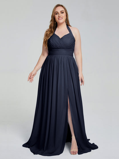 Presley Halter Split Plus Size Long Bridesmaid Dresses