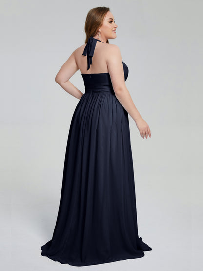 Presley Halter Split Plus Size Long Bridesmaid Dresses