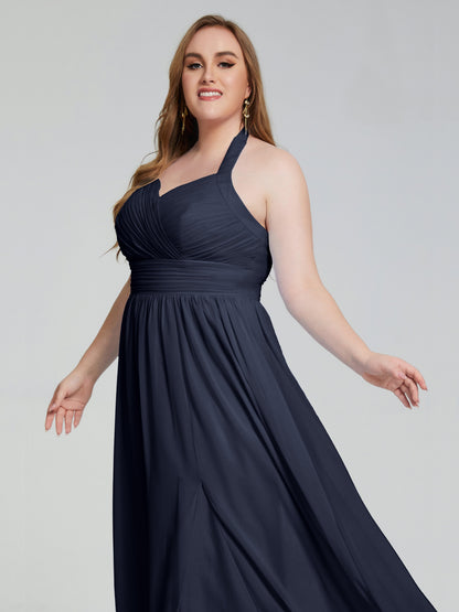 Presley Halter Split Plus Size Long Bridesmaid Dresses
