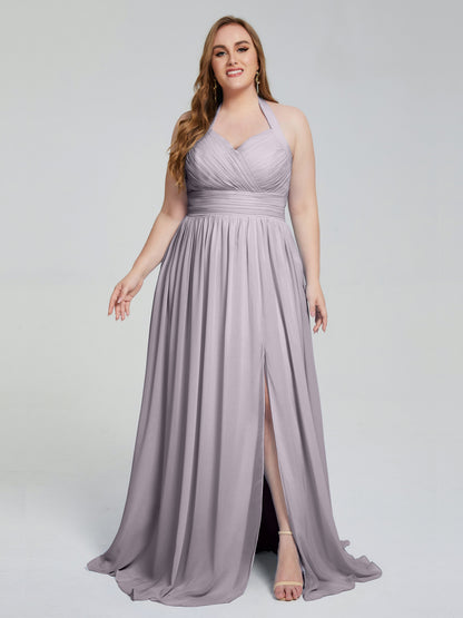 Presley Halter Split Plus Size Long Bridesmaid Dresses