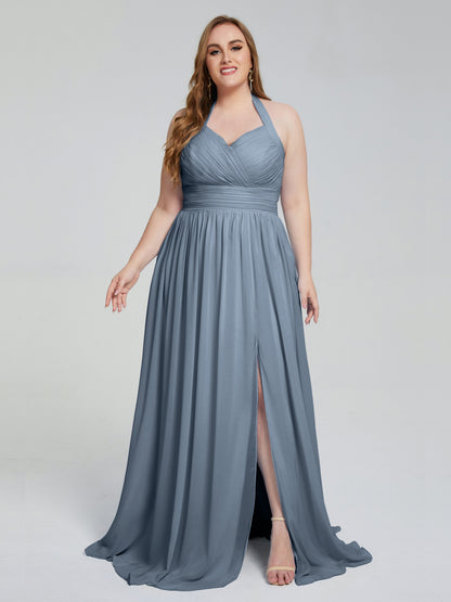Presley Halter Split Plus Size Long Bridesmaid Dresses