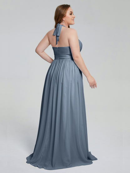 Presley Halter Split Plus Size Long Bridesmaid Dresses