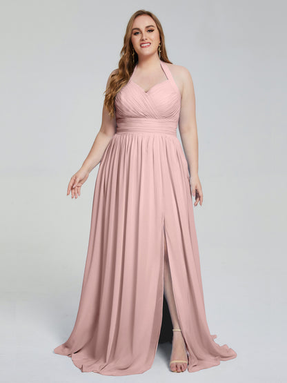 Presley Halter Split Plus Size Long Bridesmaid Dresses