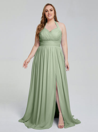 Presley Halter Split Plus Size Long Bridesmaid Dresses