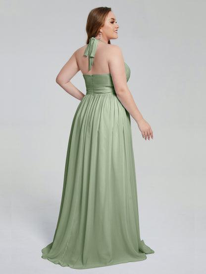 Presley Halter Split Plus Size Long Bridesmaid Dresses