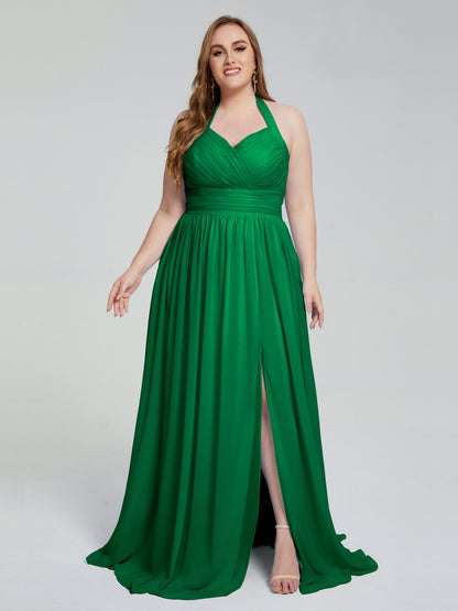 Presley Halter Split Plus Size Long Bridesmaid Dresses